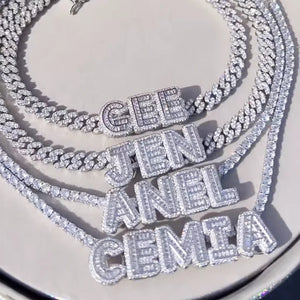 Custom Baguette Letter Iced out Name and Necklace