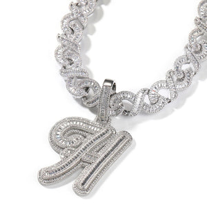 BIG Baguette Letter Pendent Necklace Heart Bracket, Earrings, Ring Set.