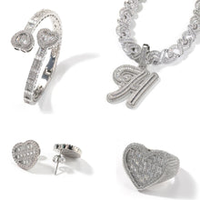 Load image into Gallery viewer, BIG Baguette Letter Pendent Necklace Heart Bracket, Earrings, Ring Set.