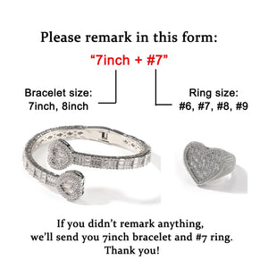 BIG Baguette Letter Pendent Necklace Heart Bracket, Earrings, Ring Set.
