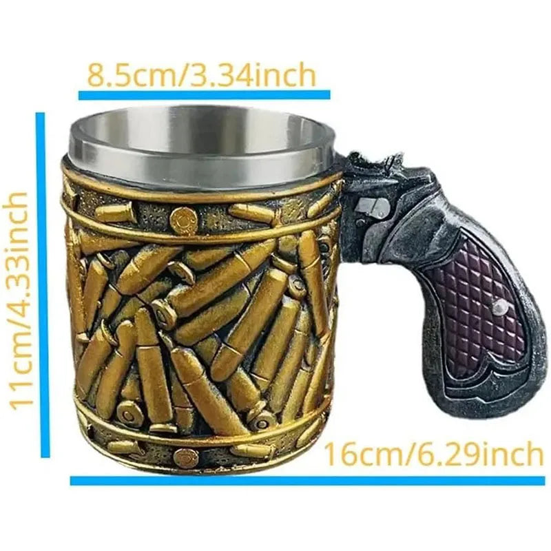 Stainless Steel Bullet Pattern Beer Mug, Creative Revolver Gun Bullet Beer Cup, Pistol Shape Handle Coffee Tea Mug, Unique Gift