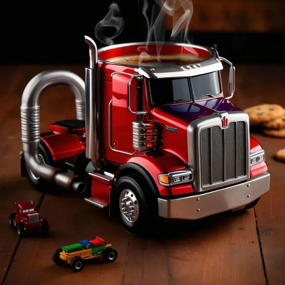 Handcrafted Truck Coffee Mug 11 Ounces Semi-trailer Shaped Unique Gift For Coffee And Truck Lovers Truck Driver Gifts