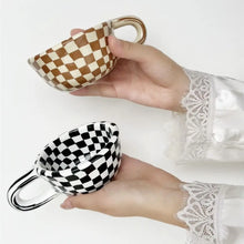 Load image into Gallery viewer, Unique INS Ceramic Coffee Cup Hand Pinched Plaid Irregular Chessboard Mugs U-shaped handle Heat-resistant Water Cups Milk