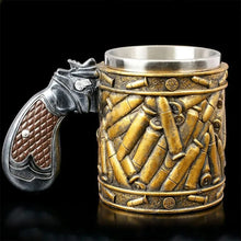 Load image into Gallery viewer, Stainless Steel Bullet Pattern Beer Mug, Creative Revolver Gun Bullet Beer Cup, Pistol Shape Handle Coffee Tea Mug, Unique Gift