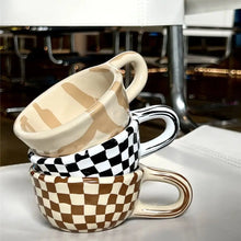 Load image into Gallery viewer, Unique INS Ceramic Coffee Cup Hand Pinched Plaid Irregular Chessboard Mugs U-shaped handle Heat-resistant Water Cups Milk