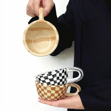 Load image into Gallery viewer, Unique INS Ceramic Coffee Cup Hand Pinched Plaid Irregular Chessboard Mugs U-shaped handle Heat-resistant Water Cups Milk