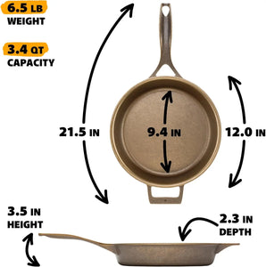 Stargazer 12-Inch Cast Iron Skillet | Made in USA, Seasoned, Even Heat Distribution, Lightweight, Easy to Clean, Smooth Nonstick