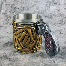 Load image into Gallery viewer, Stainless Steel Bullet Pattern Beer Mug, Creative Revolver Gun Bullet Beer Cup, Pistol Shape Handle Coffee Tea Mug, Unique Gift