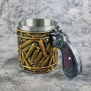 Stainless Steel Bullet Pattern Beer Mug, Creative Revolver Gun Bullet Beer Cup, Pistol Shape Handle Coffee Tea Mug, Unique Gift