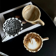 Load image into Gallery viewer, Unique INS Ceramic Coffee Cup Hand Pinched Plaid Irregular Chessboard Mugs U-shaped handle Heat-resistant Water Cups Milk