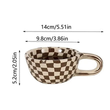 Load image into Gallery viewer, Unique INS Ceramic Coffee Cup Hand Pinched Plaid Irregular Chessboard Mugs U-shaped handle Heat-resistant Water Cups Milk