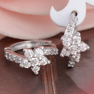 Women's Cubic Zirconia Flower 925 Sterling Silver Huggie Earrings Jewelry