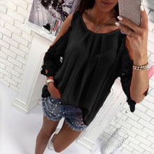 Load image into Gallery viewer, Women Hollow Sleeve Shirt Summer Solid Color Blouse Casual Back Strap Top