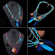 Load image into Gallery viewer, Women&#39;s Boho Ethnic Style Feathers Tassels Beads Multi-layer Chain Necklace