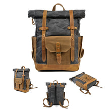 Load image into Gallery viewer, Vintage Men Rucksack Canvas Genuine Leather Travel Schoolbag Laptop Backpack