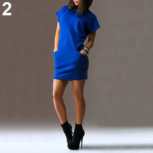 Load image into Gallery viewer, Women&#39;s Summer Casual Sexy Round Neck Short Sleeve Solid Pockets Mini Dress
