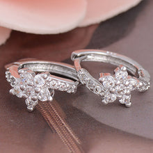 Load image into Gallery viewer, Women&#39;s Cubic Zirconia Flower 925 Sterling Silver Huggie Earrings Jewelry