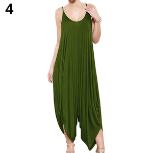 Women Summer Fashion Solid Color Harem Overall Romper Loose Casual Jumpsuit