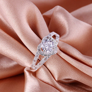 Women 925 Sterling Silver Crystal Love Heart Shaped Ring Bridal Wedding Jewelry