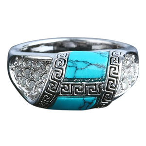 Turquoise Knurling Crystal Clear Rhinestone Ring 925 Sterling Silver