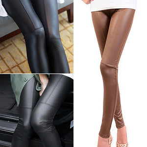 Women Stretch Leggings Skinny Pants Slim Fit Tight Trousers Faux Leather Jeggings