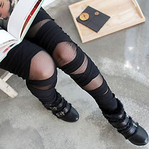 Women's Fashion Summer Sexy Ripped Tights Cut out Bandage Black Leggings