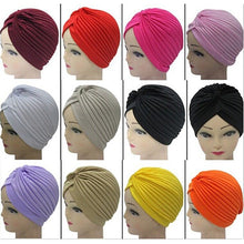 Load image into Gallery viewer, Women Stretchy Hat Turban Head Wrap Band Chemo Bandana Hijab Pleated Indian Cap