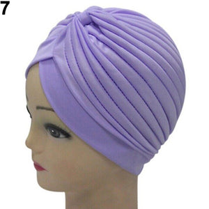 Women Stretchy Hat Turban Head Wrap Band Chemo Bandana Hijab Pleated Indian Cap