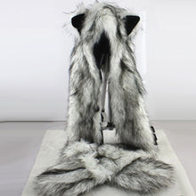 Load image into Gallery viewer, Women Fashion Wolf Ears Paws Faux Fur 3 in 1 Hat Scarf Mittens Winter Warm Cap