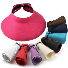 Load image into Gallery viewer, Women&#39;s Summer Wide Brim Roll Up Foldable Sun Beach Straw Braid Visor Sun Hat