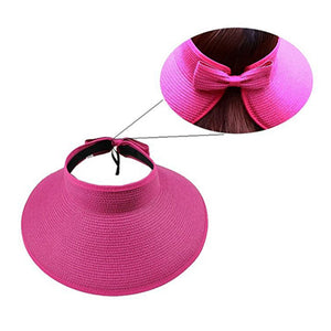 Women's Summer Wide Brim Roll Up Foldable Sun Beach Straw Braid Visor Sun Hat