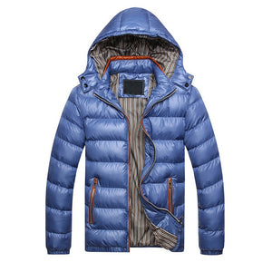 Winter Men Solid Color Down Jacket Slim Fit Hooded Long Sleeve Coat Outwear