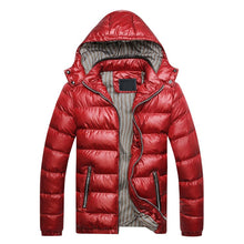 Load image into Gallery viewer, Winter Men Solid Color Down Jacket Slim Fit Hooded Long Sleeve Coat Outwear