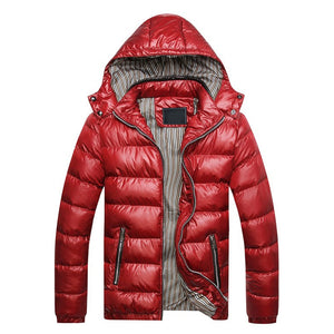 Winter Men Solid Color Down Jacket Slim Fit Hooded Long Sleeve Coat Outwear