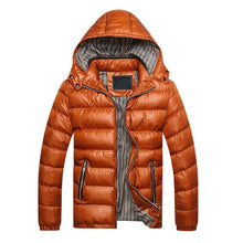 Load image into Gallery viewer, Winter Men Solid Color Down Jacket Slim Fit Hooded Long Sleeve Coat Outwear