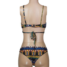 Load image into Gallery viewer, Women Retro Geometrical Pattern Bandage Bikini Set Padded Bra Swimsuit Swimwear