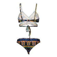 Load image into Gallery viewer, Women Retro Geometrical Pattern Bandage Bikini Set Padded Bra Swimsuit Swimwear