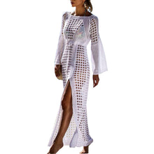 Load image into Gallery viewer, Summer Women Hollow Knitted Long Sleeve High Split Bikini Cover Up Maxi Dress