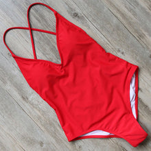 Load image into Gallery viewer, Women Summer Solid Color Cross Bandage Backless Monokini Swimsuits Swimwear