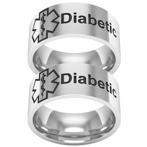 Medical Condition Alert Diabetic Titanium Unisex Band Finger Ring Jewelry Gift