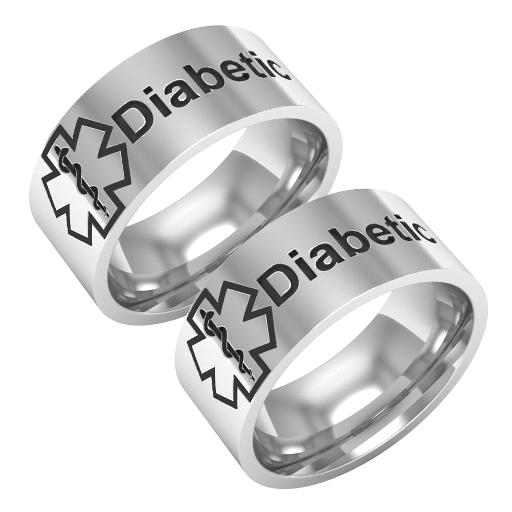 Medical Condition Alert Diabetic Titanium Unisex Band Finger Ring Jewelry Gift