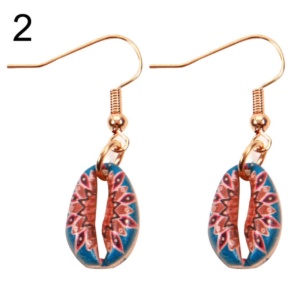 Vintage Women Floral Cowrie Shell Dangle Hook Earrings Summer Beach Jewelry Gift