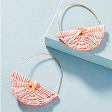 Load image into Gallery viewer, Summer Beach Women Lightweight Rattan Woven Fan Shape Pendant Hook Earrings