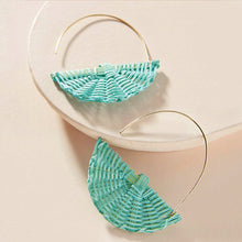 Load image into Gallery viewer, Summer Beach Women Lightweight Rattan Woven Fan Shape Pendant Hook Earrings