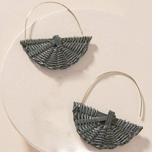 Summer Beach Women Lightweight Rattan Woven Fan Shape Pendant Hook Earrings