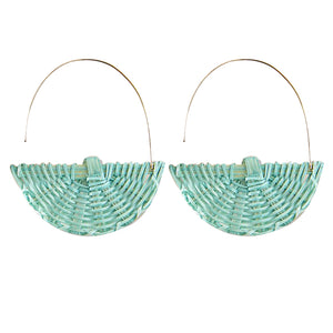 Summer Beach Women Lightweight Rattan Woven Fan Shape Pendant Hook Earrings