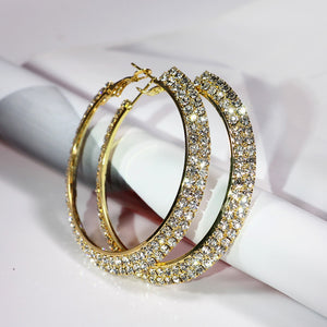Trendy Lady Rhinestone Jewelry Decor Hip Hop Big Circle Ring Hoop Earrings