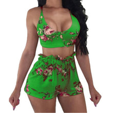 Load image into Gallery viewer, Women&#39;s Basic Short Set - Floral, Patchwork Pant Strap