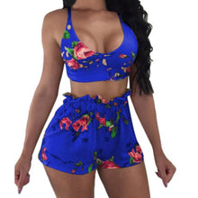 Load image into Gallery viewer, Women&#39;s Basic Short Set - Floral, Patchwork Pant Strap
