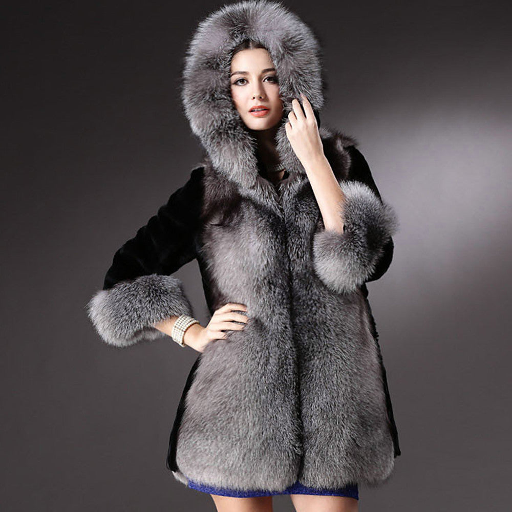 Luxurious Long Sleeve Faux Fur Formal Women's Wrap With Color Block Coats / Jackets
